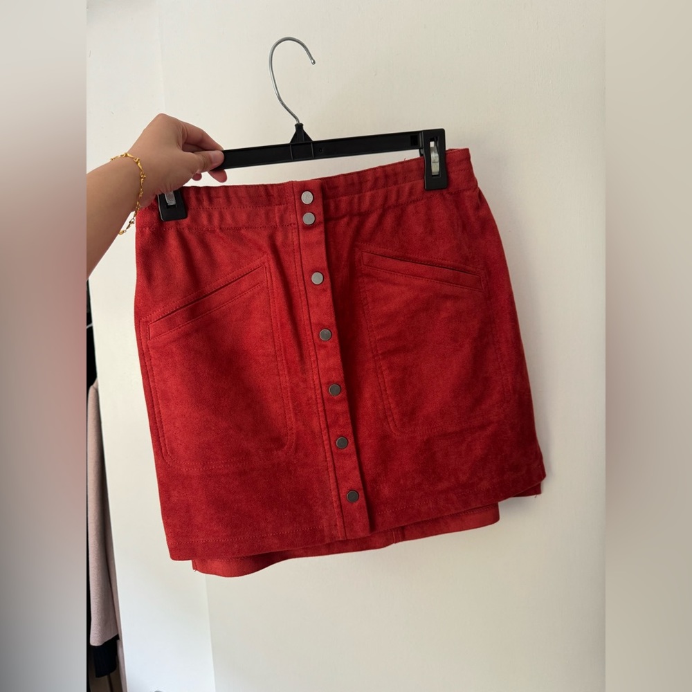 BCBGMAXAZRIA Red Orange Button Down Skirt NWOT